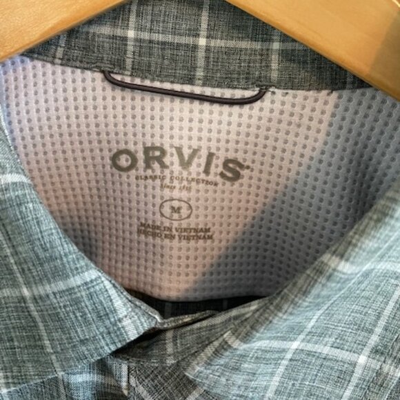Z ORVIS Classic Collection Men's Button-Up Short Sleeve Shirt – Sz M –Gray/White - Picture 3 of 7